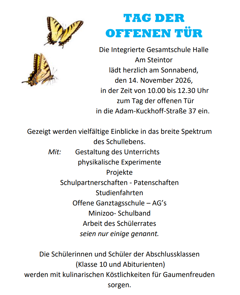 Einladung Tag der offenen T&uuml;r